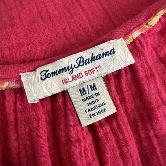 Tommy Bahama Top Womens M Pink Island Soft Gauze Button Front Beach Peasant - Picture 6 of 7